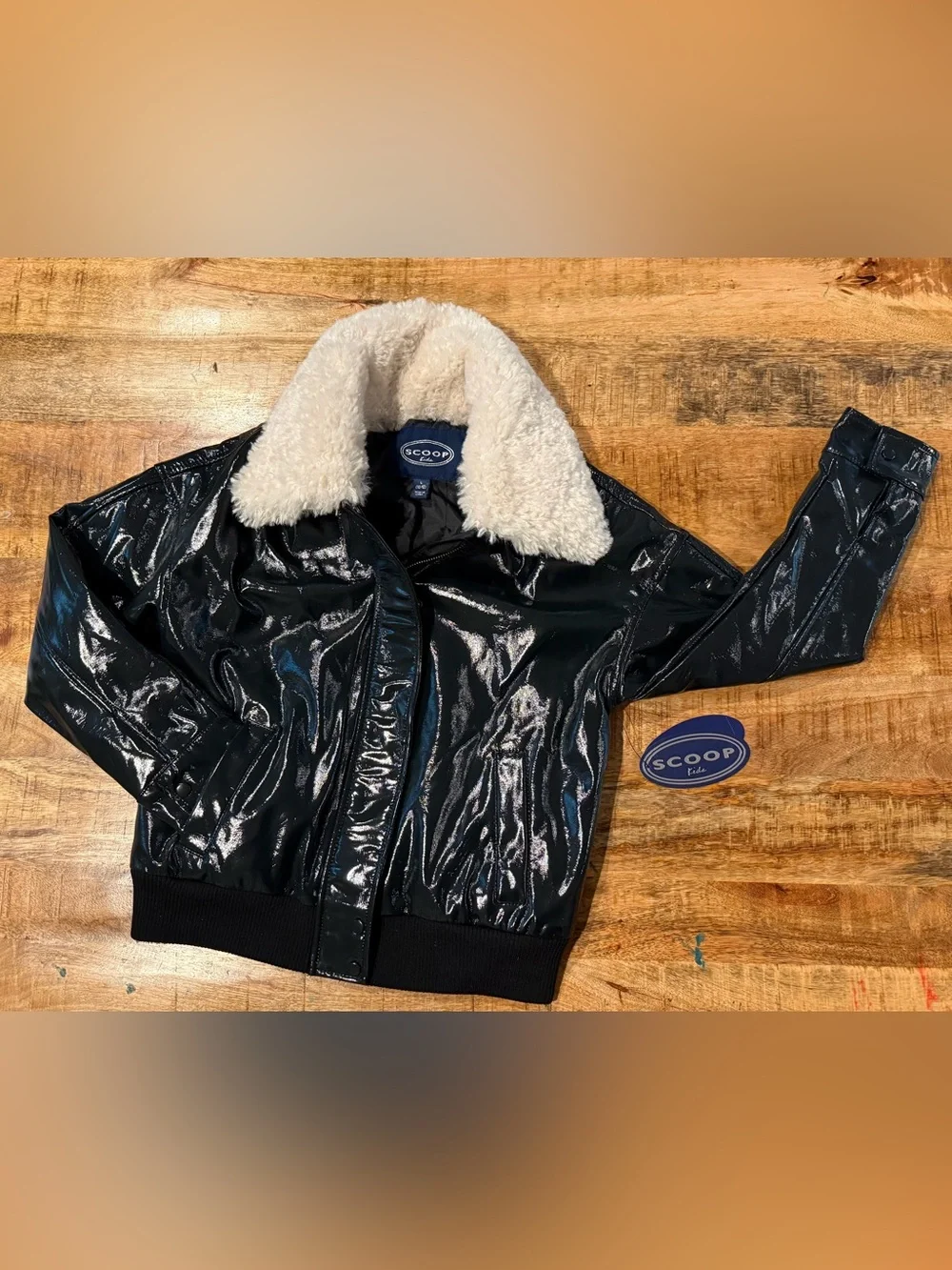 Scoop Faux Leather Black Bomber Jacket Size Large 10/12 NWT